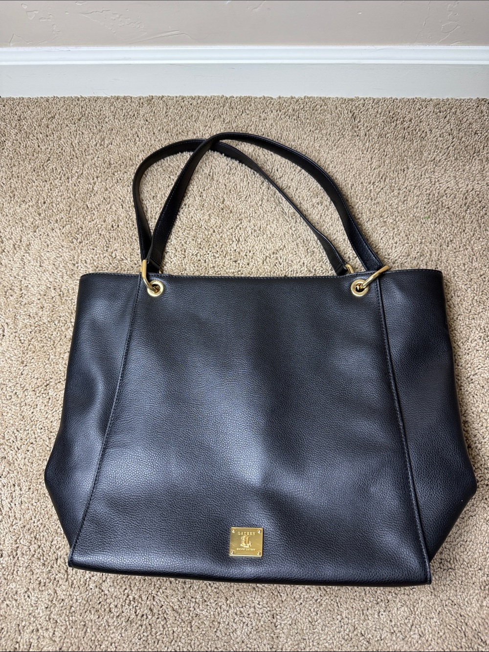 Lauren Ralph Lauren | Black Leather Tote with Gold Hardware